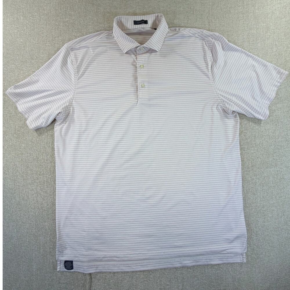Turtleson Mens XL White Pink Striped Short Sleeve 3 Button Performance Golf Polo